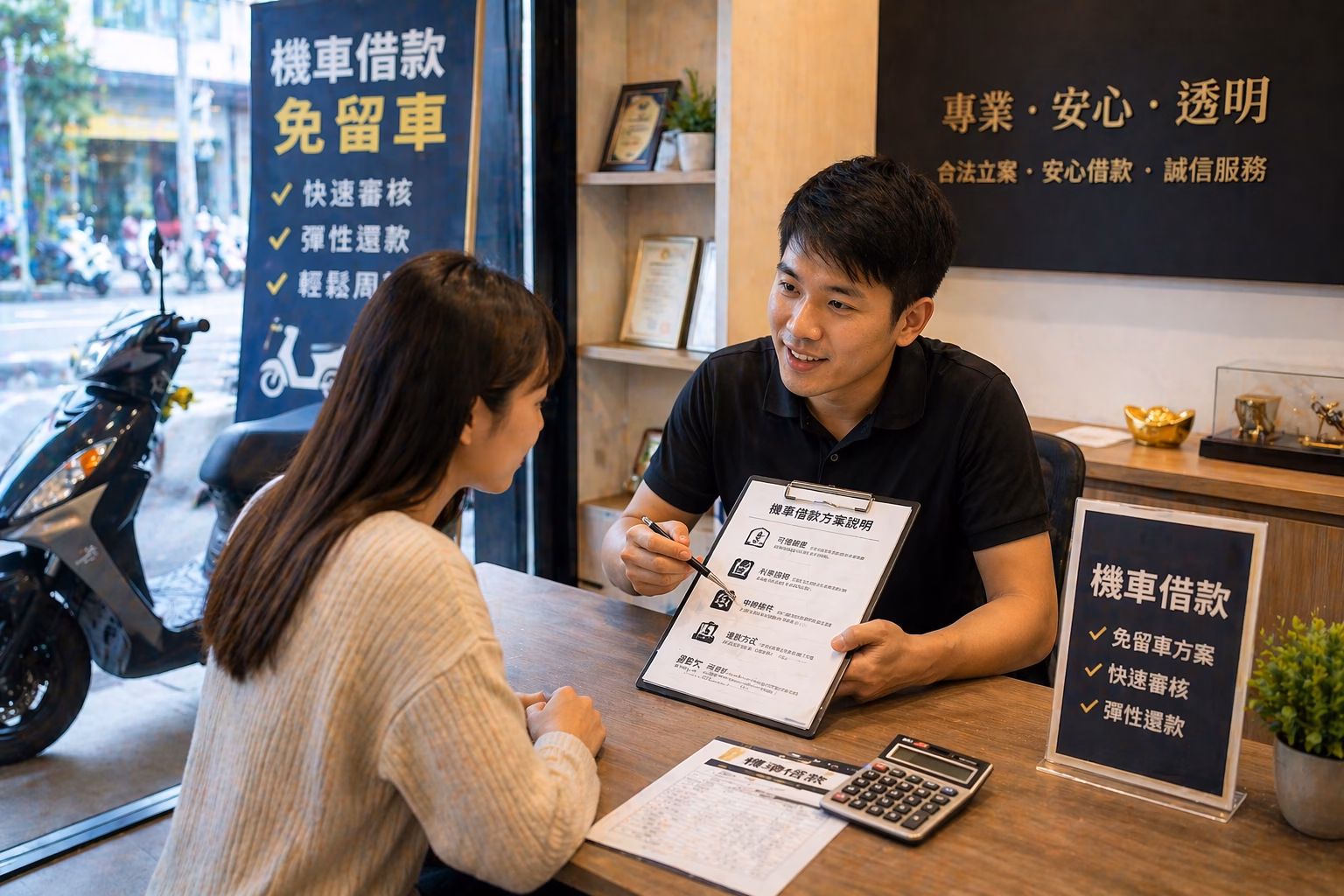 台中機車借款免留車諮詢，聯合當舖專員說明額度、利率與免留車條件