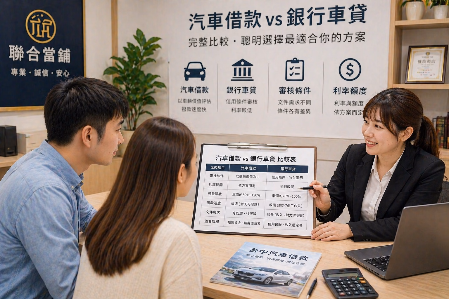 台中汽車借款與銀行車貸比較諮詢，專員協助說明審核條件、利率、額度、速度與適合族群