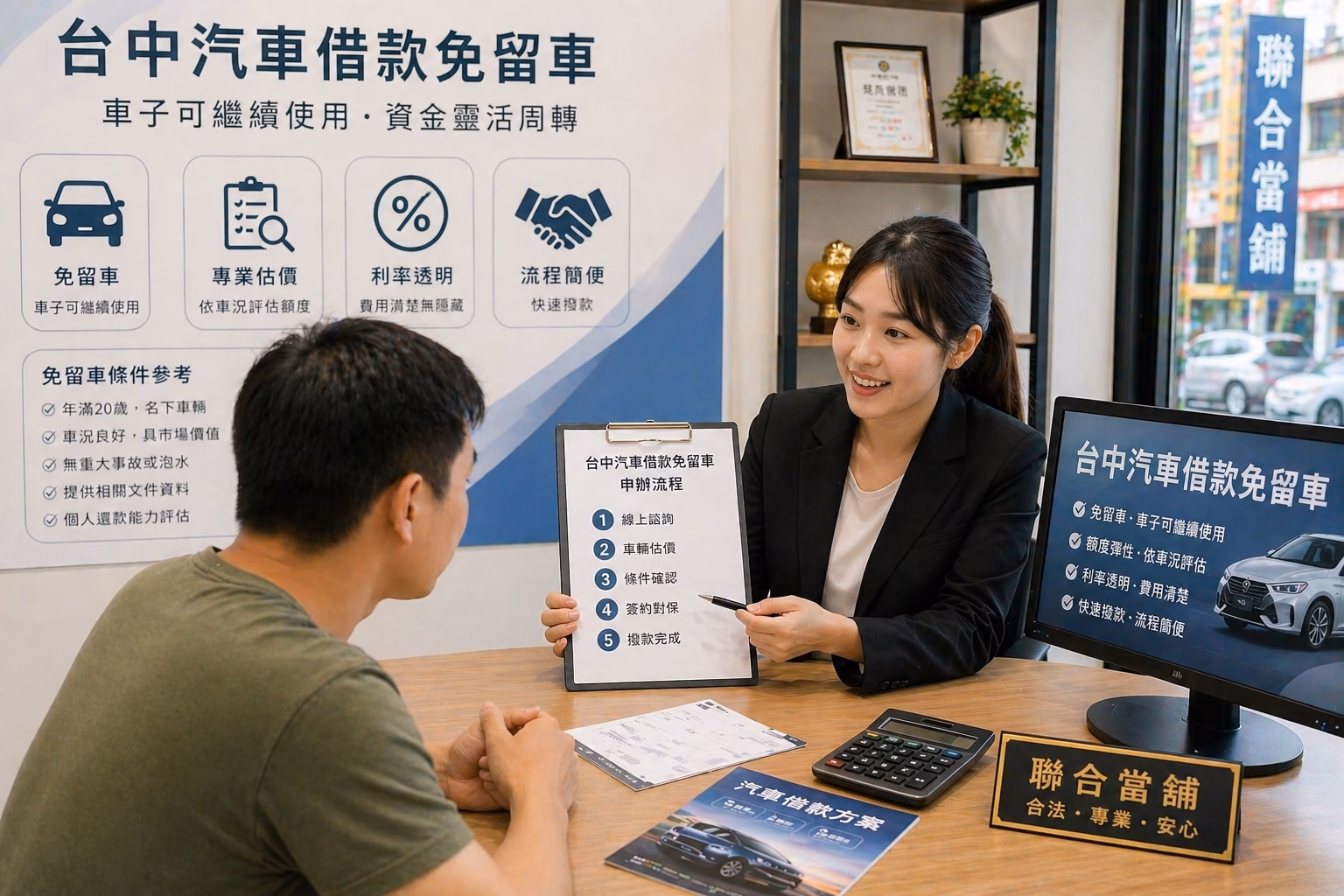 台中汽車借款免留車諮詢，專員協助說明車輛估價、免留車條件、利率費用與申辦流程